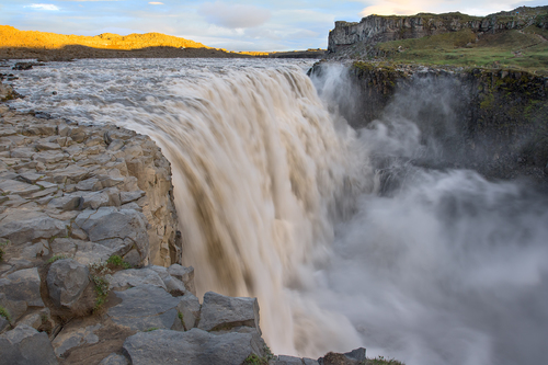 Midnight sun at Dettifoss