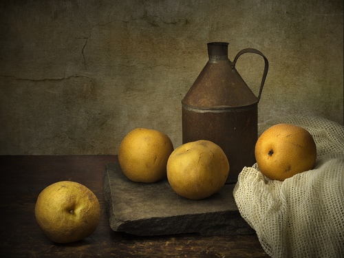 Asian pears with jug