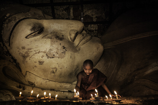 Novice Monk - Reclining Buddha Statue, Bagan, Burma Color Awards Winners and Nominees